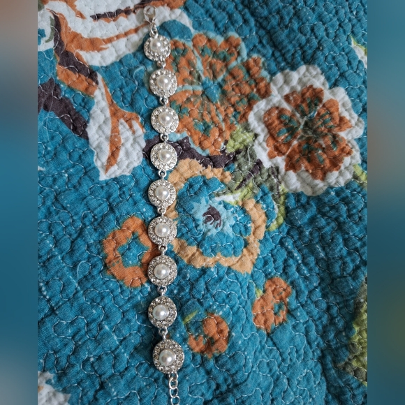 Icing Silver Tone  Rhinestone Faux Pearl Bracelet - Picture 2 of 4